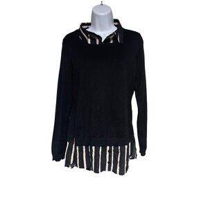 Adrianna Papell Layered Sweater Womens Size S Black Business Casual Versatile